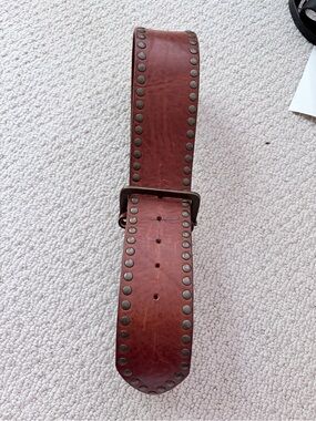 Sunday Brown Genuine Leather Wide Studded Belt Size 85